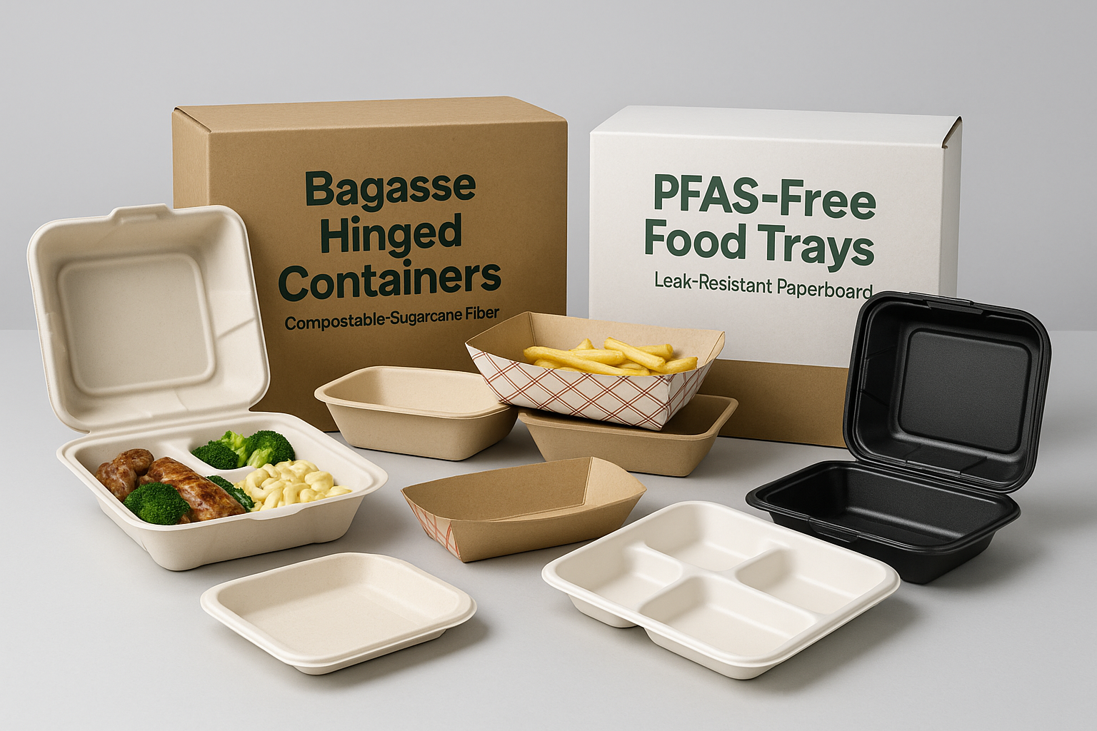 Bagasse Hinged Containers